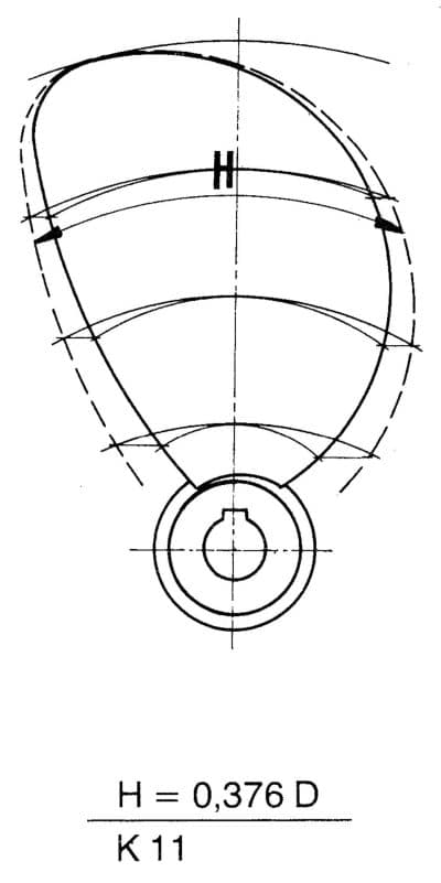 Radice 2-blads bronzen scheepsschroef type K11, 14 x09 , asgat Ï25mm, conus 1:10, rechts - ALLP