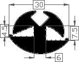 Raamrubber TPE zwart 7,5 -4,5 br. 30 mm - DGRU